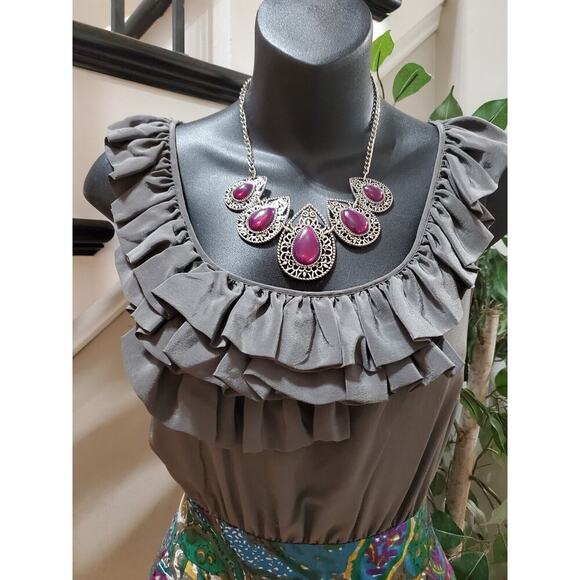 Maeve Women's Black Ruffle 100% Silk Scoop Neck Sleeveless Knee Length Dress 6 - Picture 2 of 12